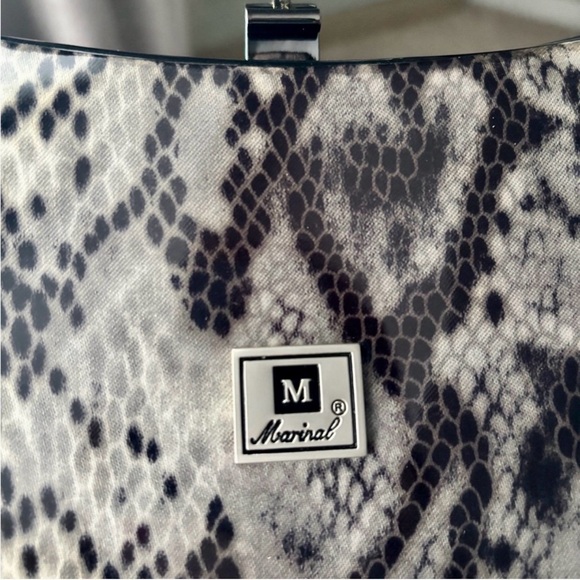 Marinal Snakeskin Print Shoulder Bag Black Hardware Structured 90s Y2K Vintage - Picture 3 of 12